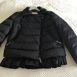 Moncler Puff Jacket Black with Ruffle Hem Size 2